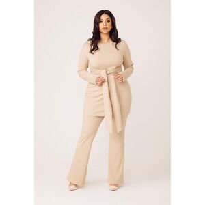 Zahraa The Label Tan‎ Ribbed Knit Tunic and Wide Leg Pant Set 2XL
